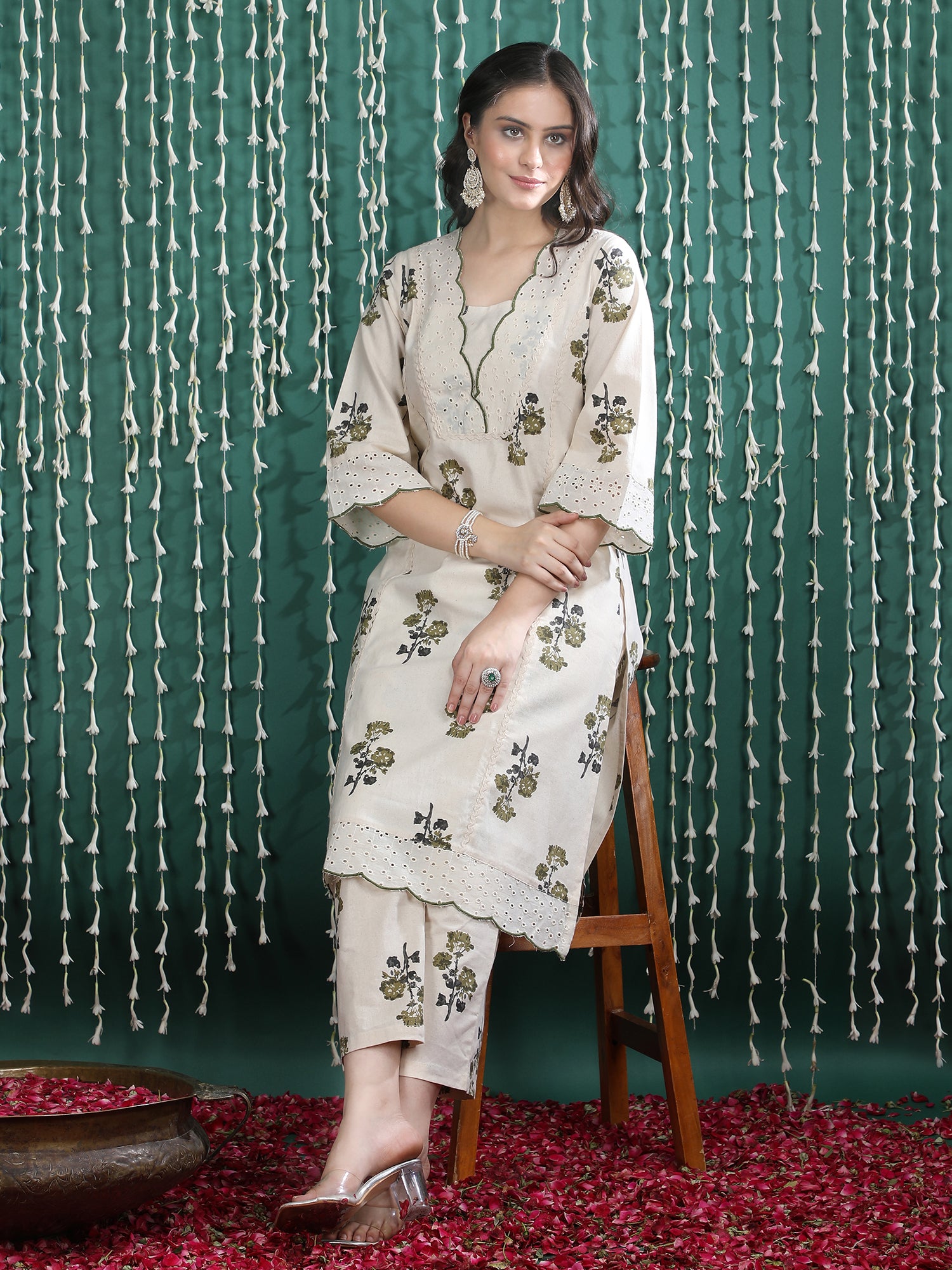 Women Floral Printed Regular Pure Cotton Kurta with Palazzos